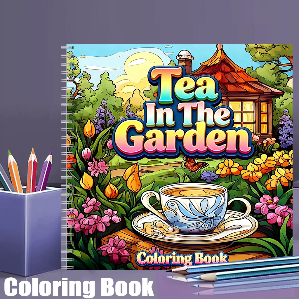 Adult Coloring Book Stress Relief - Livro de colorir Tea In The