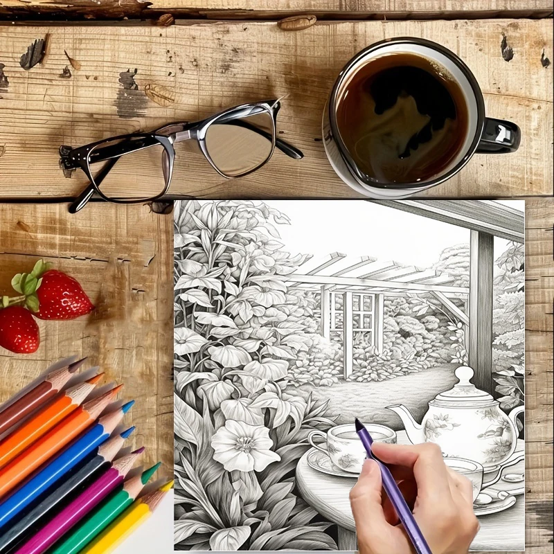 Livro de colorir Tea In The Ga - Adult Coloring Book Stress Relief avaliação e preço
